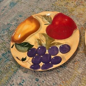 Home Trends Verdona Colorful Fruit Design Ceramic Plates Set 2 Dinner Apple Pear